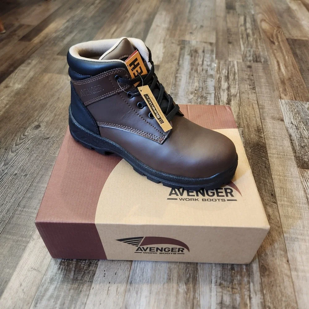 Avenger Mens Brown Leather EH Rated Oil Slip Resistant Work Boots New in Box 8.5